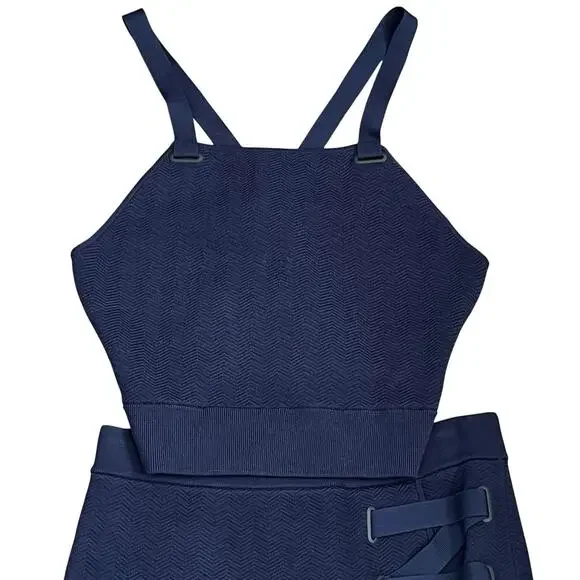 NWT Jonathan Simkhai Straight Laced Skirt Crop Tank Top Outfit Stretch Knit Navy - Picture 4 of 12